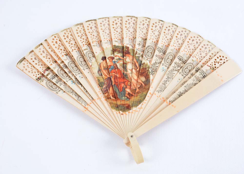 Pairing of Vintage Amiens Lunetiers Brass and Mother of Pearl Opera Glasses with Fan