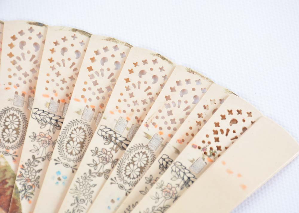 Pairing of Vintage Amiens Lunetiers Brass and Mother of Pearl Opera Glasses with Fan