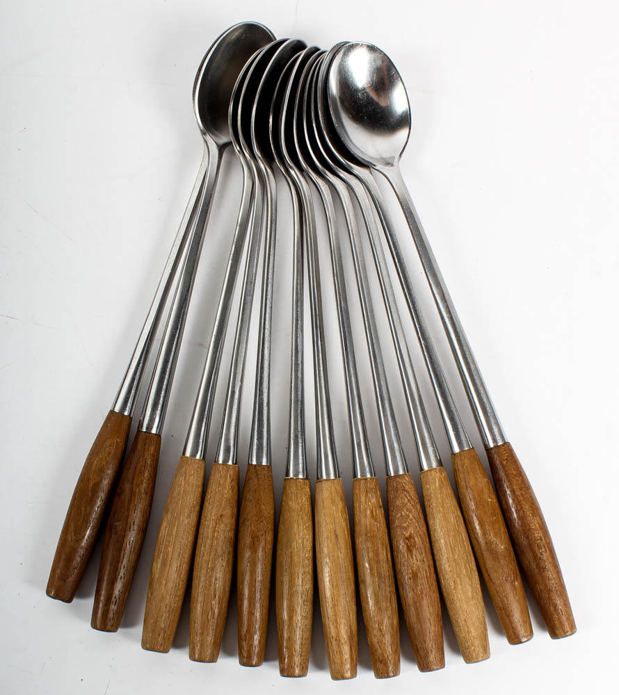 Set of Dansk Designs Fjord Steel and Teak Flatware