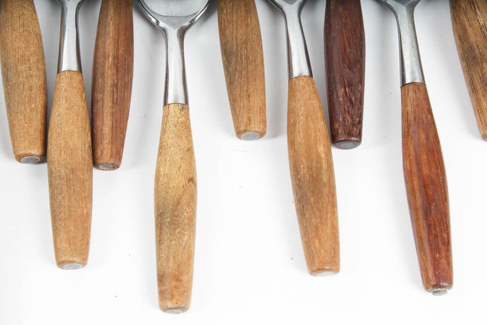 Set of Dansk Designs Fjord Steel and Teak Flatware