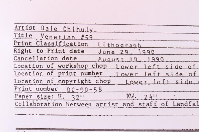 Dale Chihuly Limited Edition Signed Lithograph "Venetian 59"