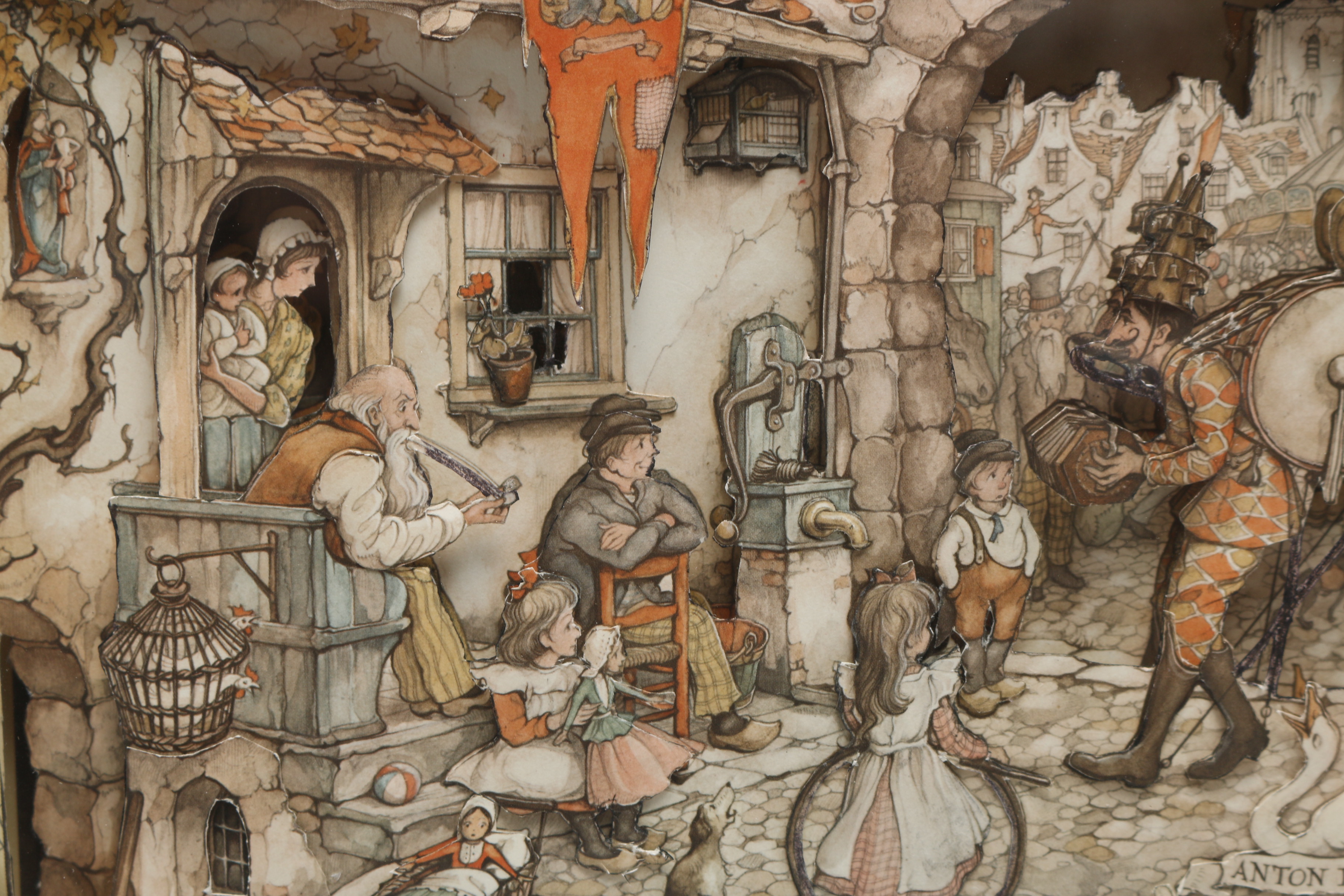 Anton Pieck Layered Offset Lithograph "One Man Band"