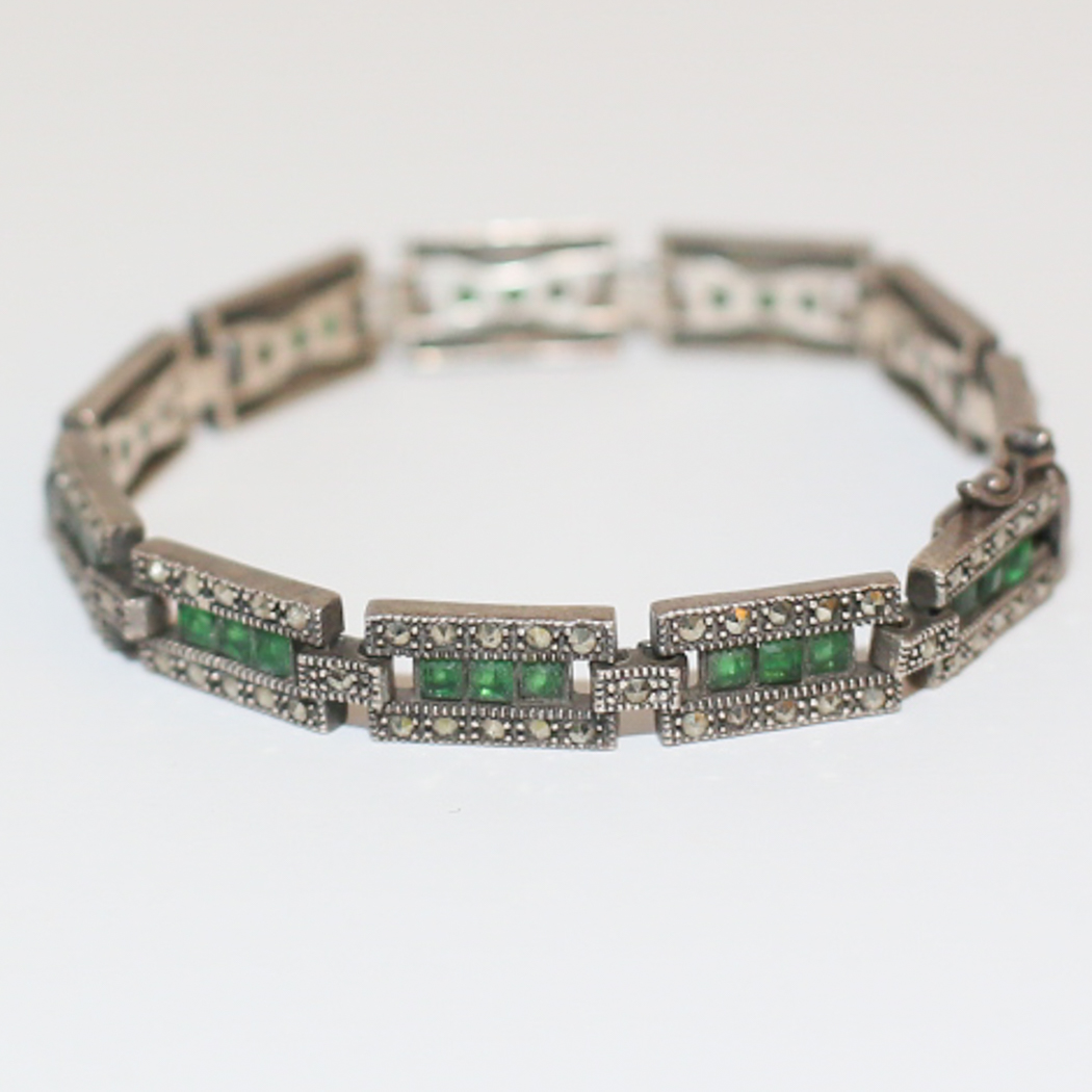 Marcasite and Glass Silver Bracelet