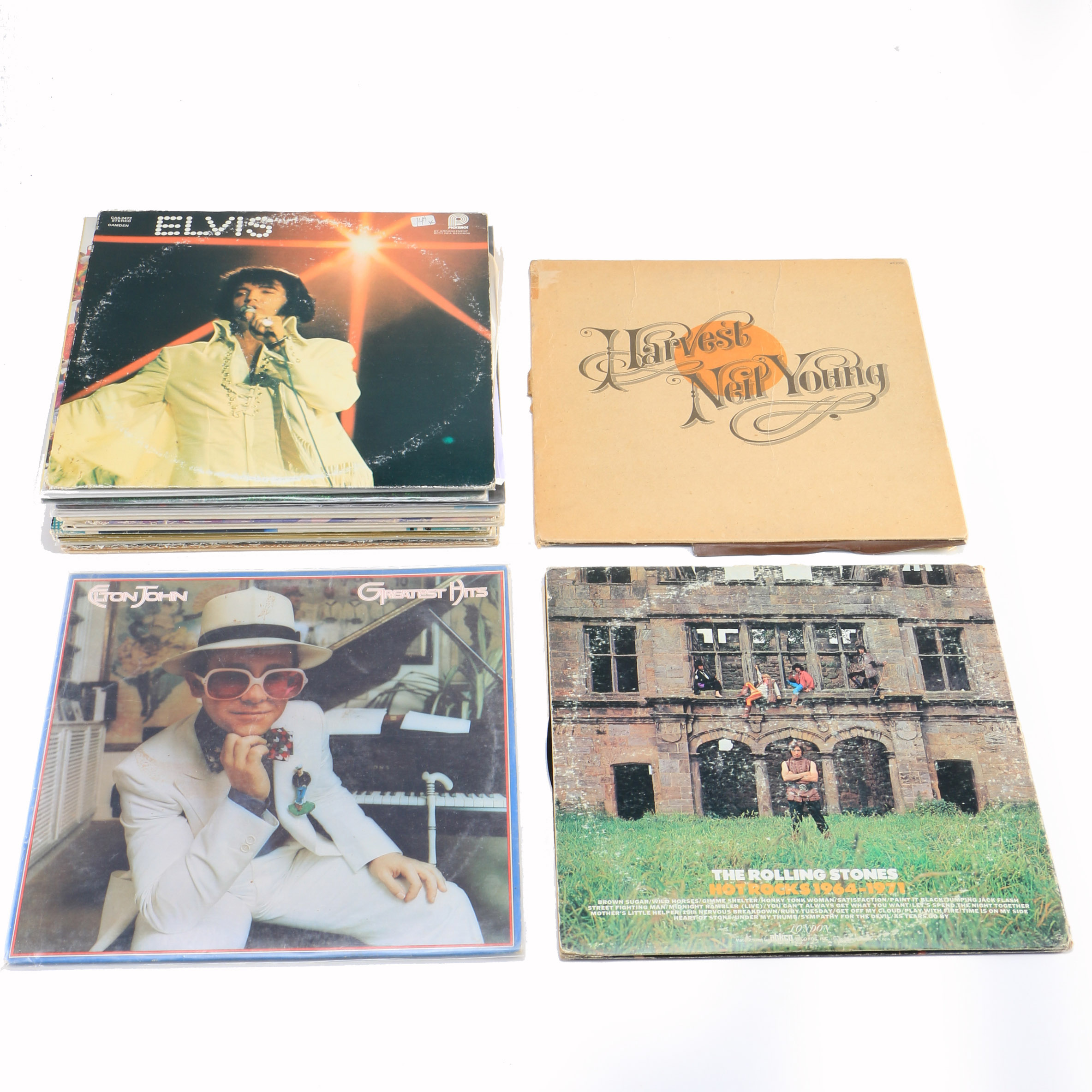 Collection of 1970s Pop Music Vinyl Records Including Elton John, Simon & Garfunkel