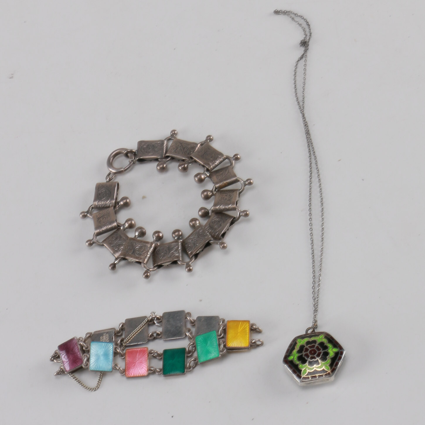 Medallion Pendant Necklace with Sterling Bracelets