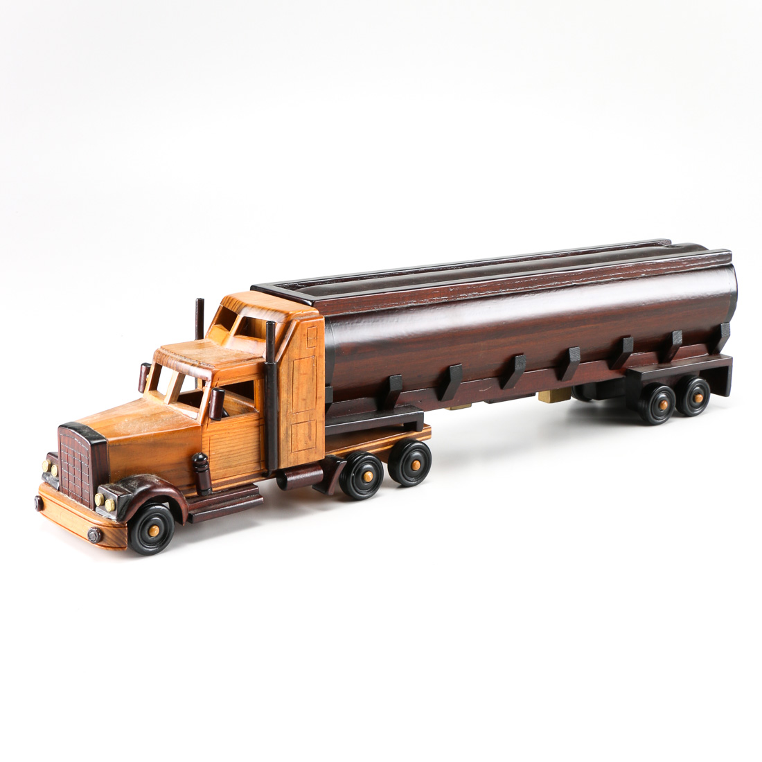 Hand Carved Wooden Semi Truck With Cargo Storage
