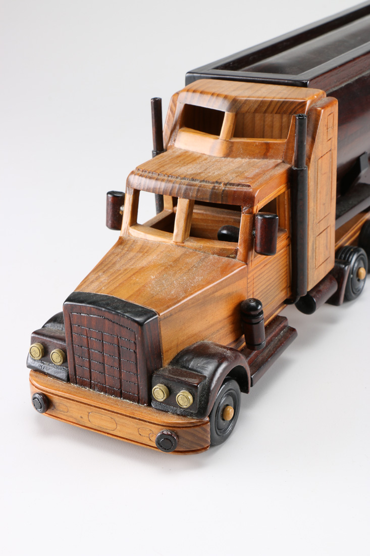 Hand Carved Wooden Semi Truck With Cargo Storage