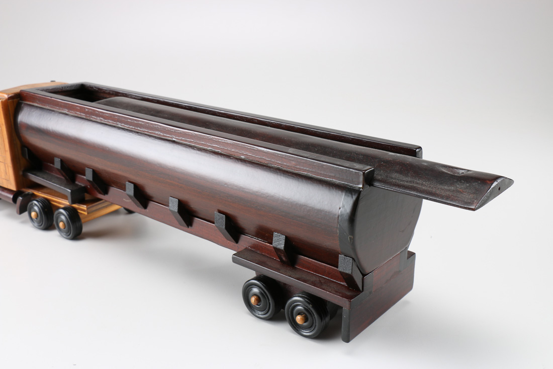 Hand Carved Wooden Semi Truck With Cargo Storage