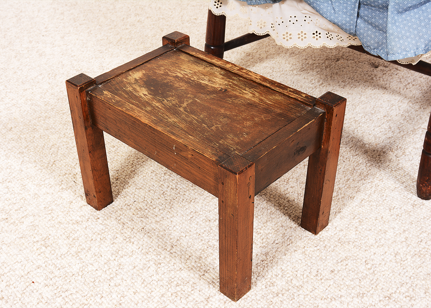 Mid-Century Wood Chair with Wood Stool