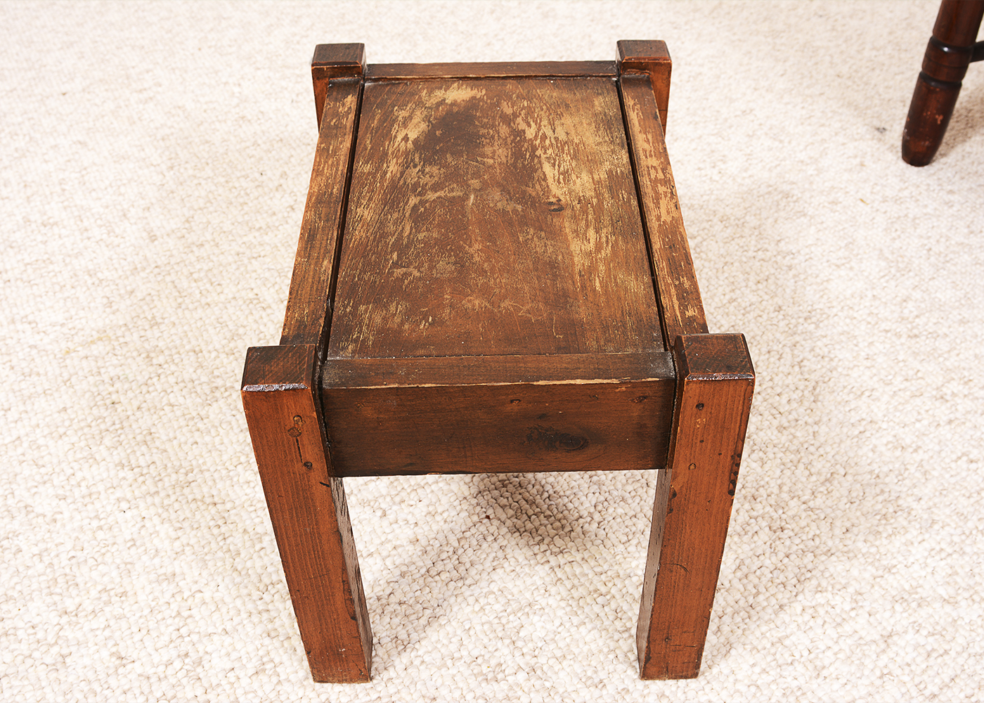 Mid-Century Wood Chair with Wood Stool