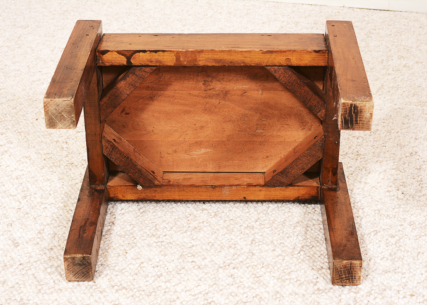 Mid-Century Wood Chair with Wood Stool