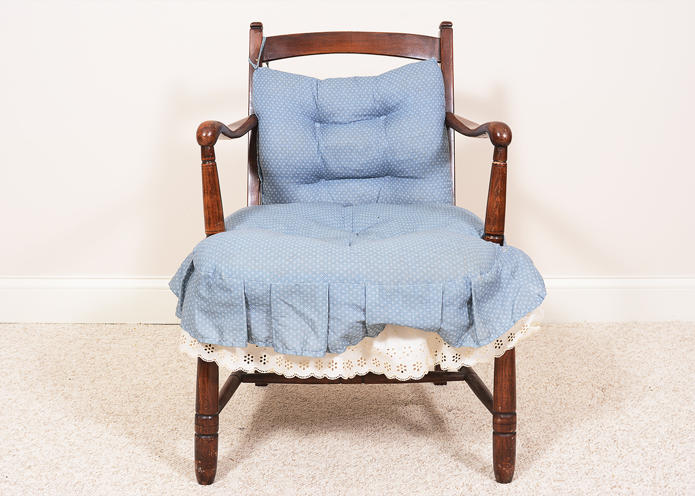 Mid-Century Wood Chair with Wood Stool