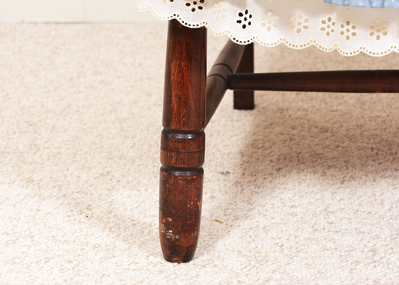 Mid-Century Wood Chair with Wood Stool