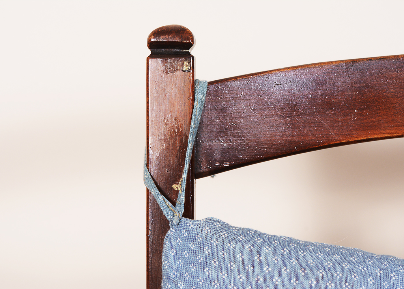 Mid-Century Wood Chair with Wood Stool