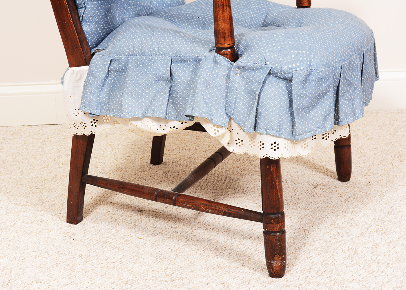 Mid-Century Wood Chair with Wood Stool