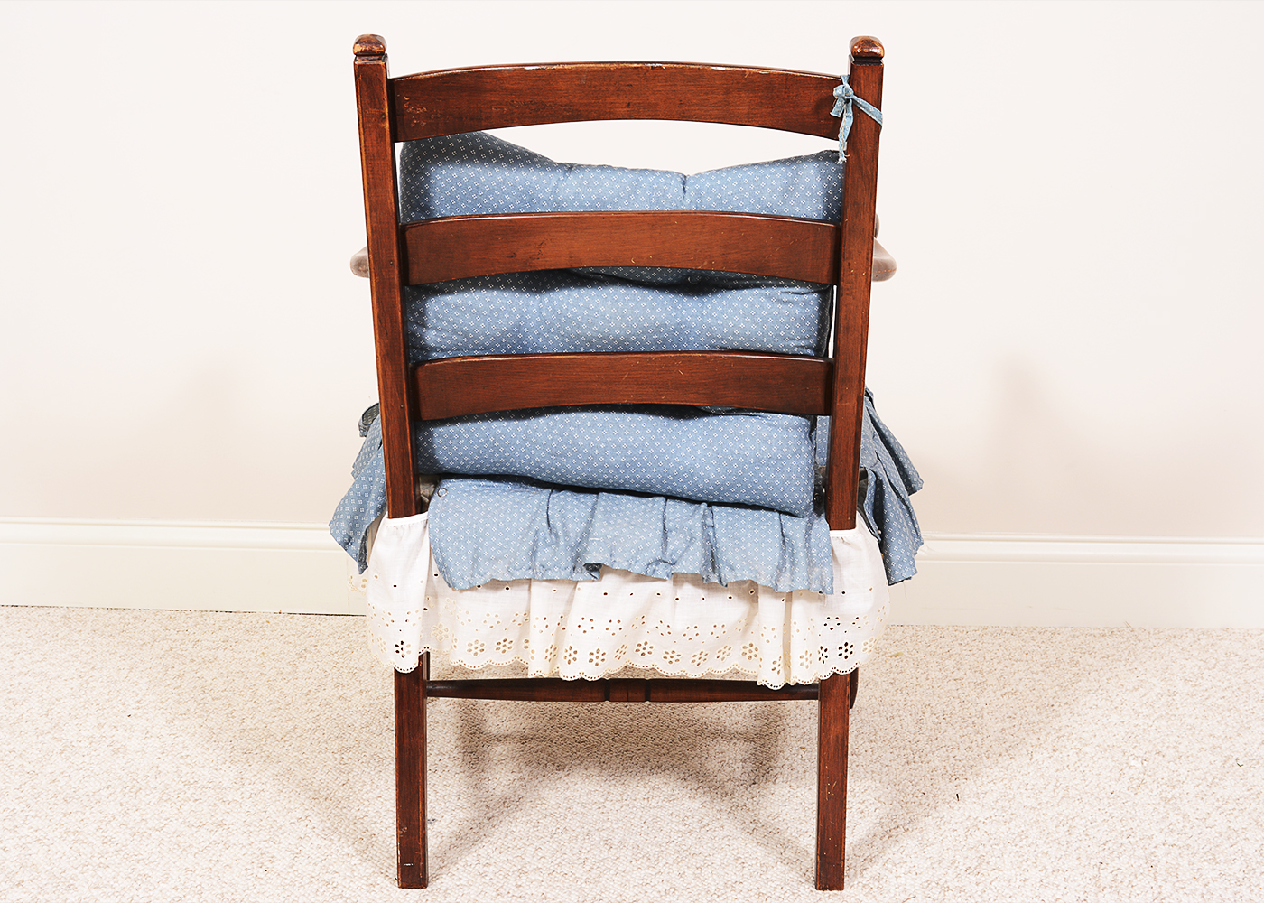 Mid-Century Wood Chair with Wood Stool
