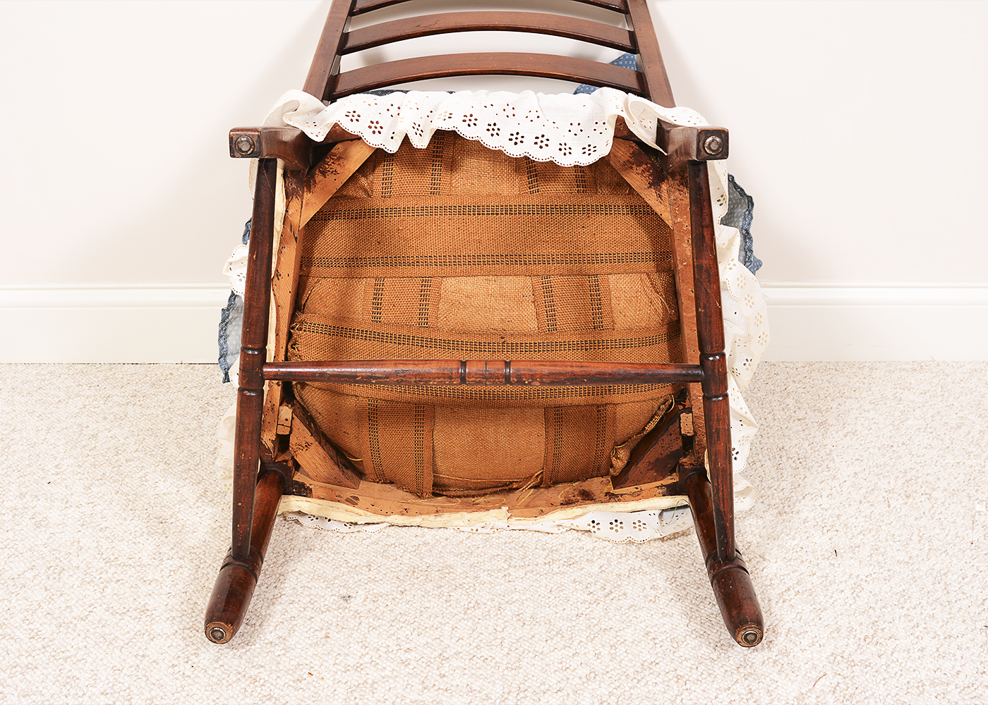 Mid-Century Wood Chair with Wood Stool