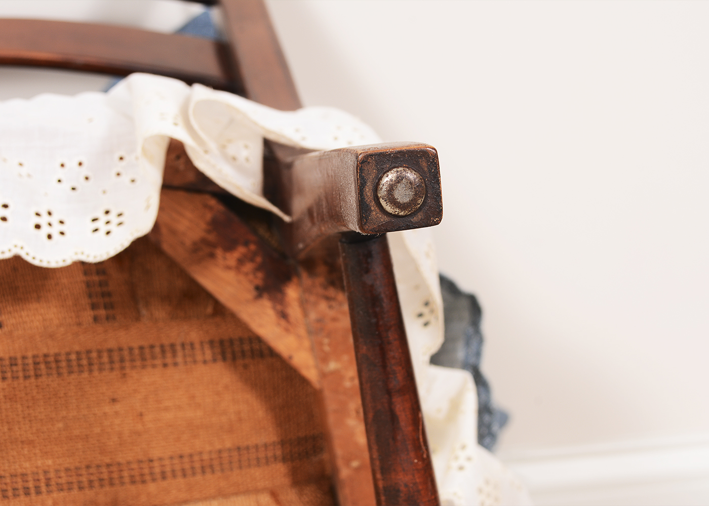 Mid-Century Wood Chair with Wood Stool