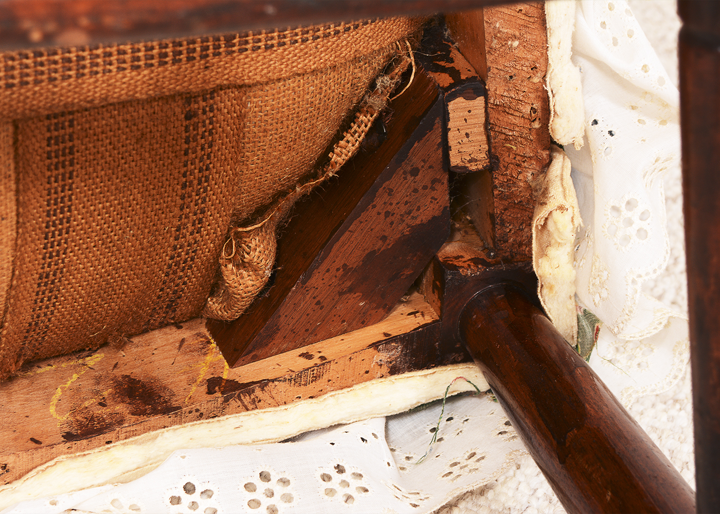 Mid-Century Wood Chair with Wood Stool