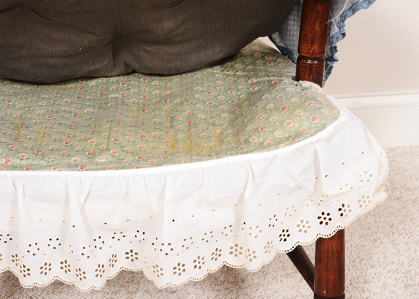 Mid-Century Wood Chair with Wood Stool