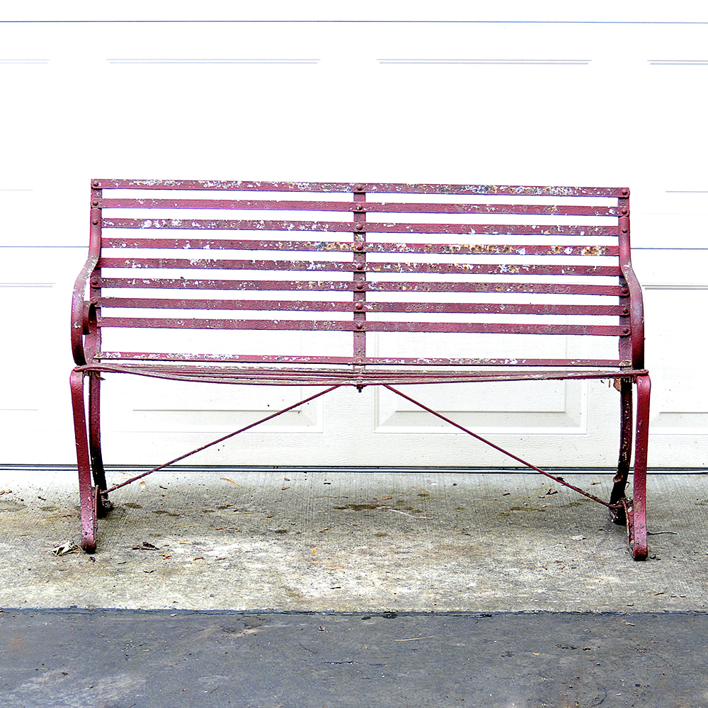 Vintage Red Metal Garden Bench