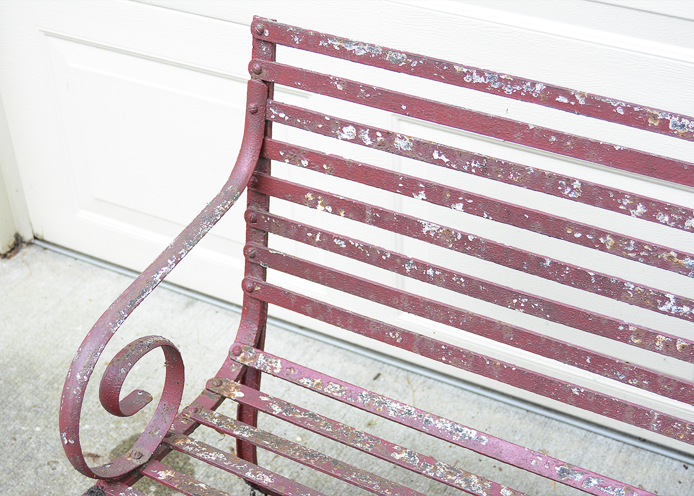 Vintage Red Metal Garden Bench