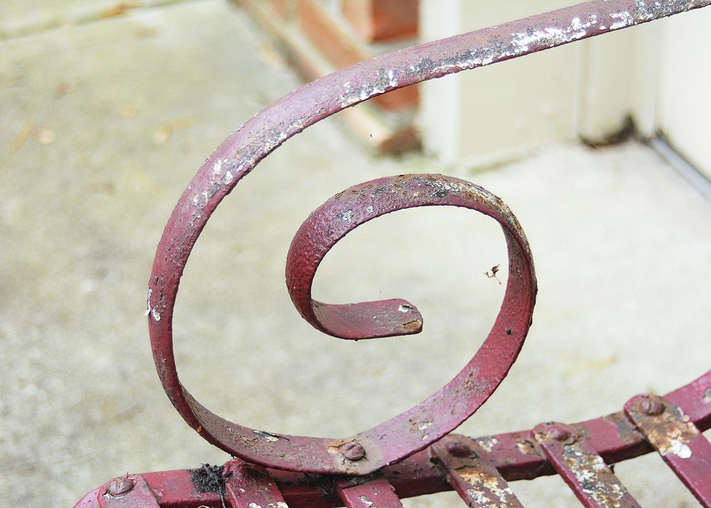 Vintage Red Metal Garden Bench