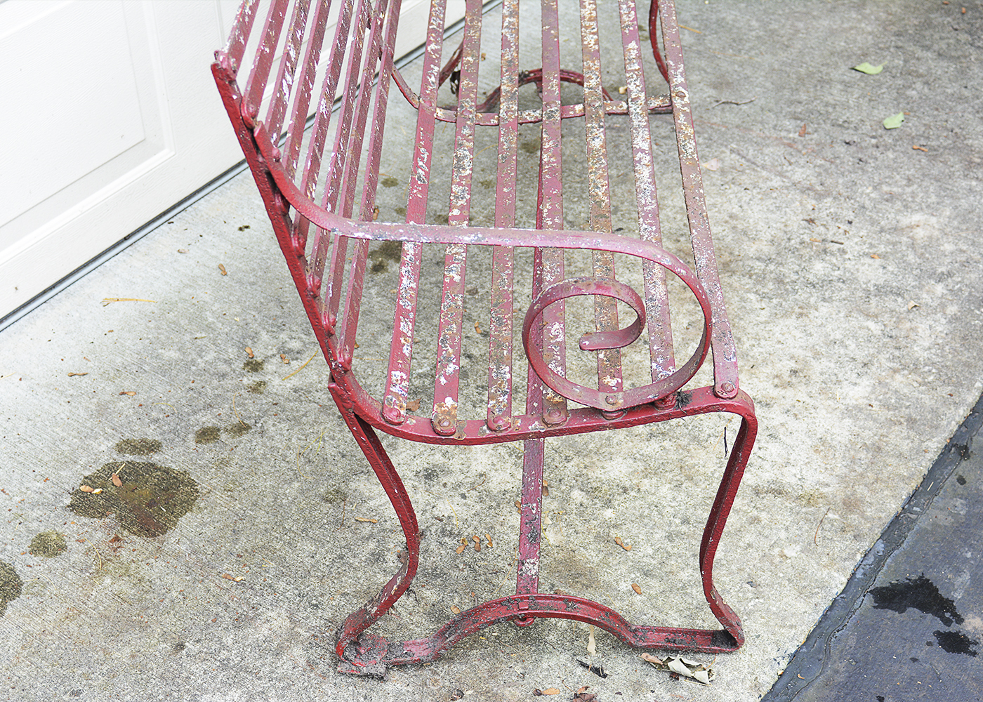 Vintage Red Metal Garden Bench