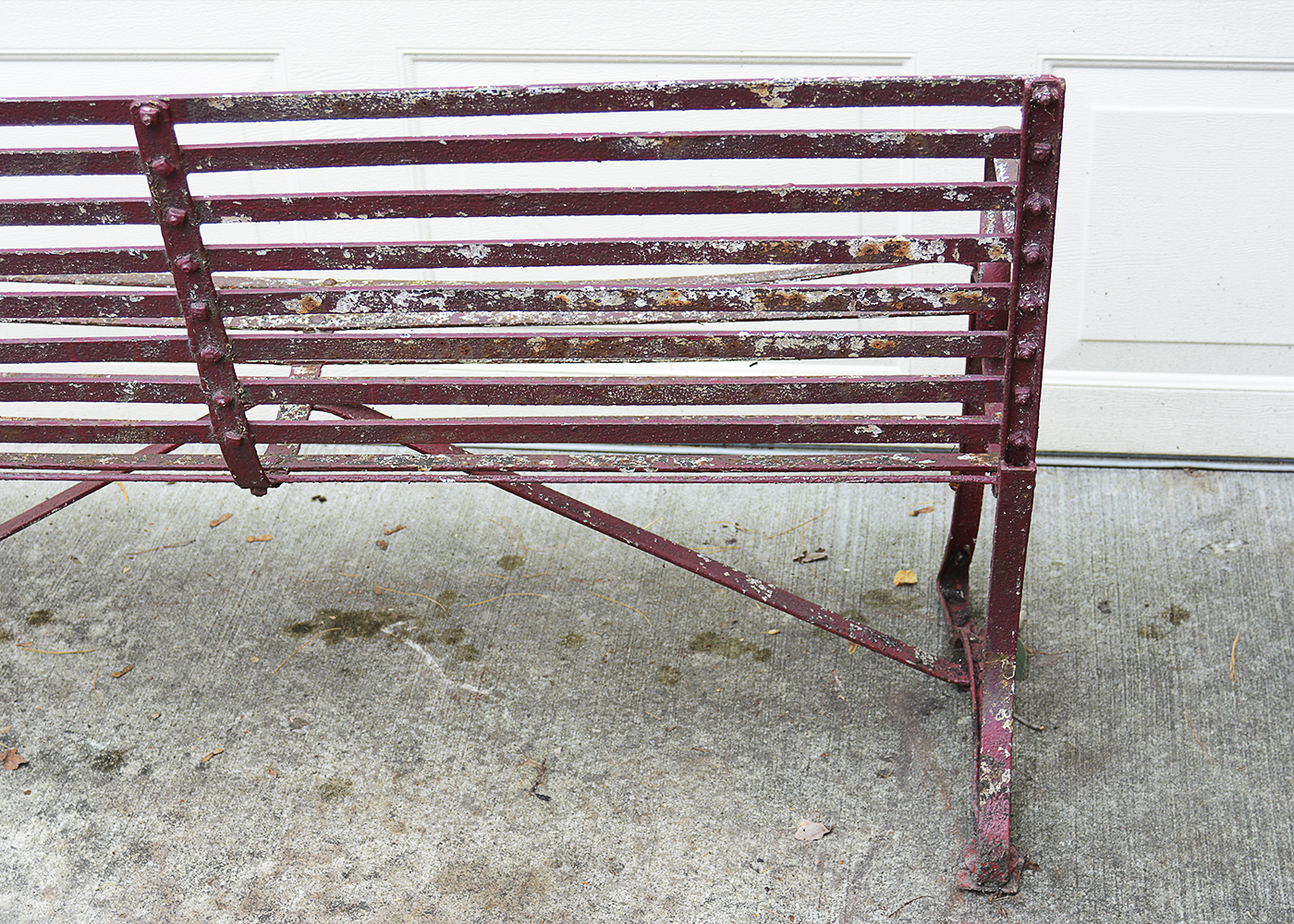 Vintage Red Metal Garden Bench