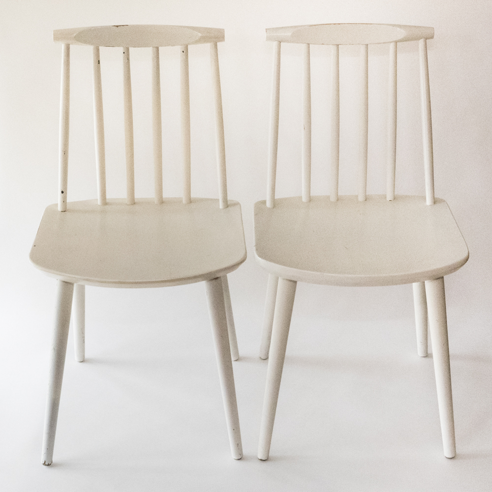 Pair of Vintage White Wood Painted Chairs