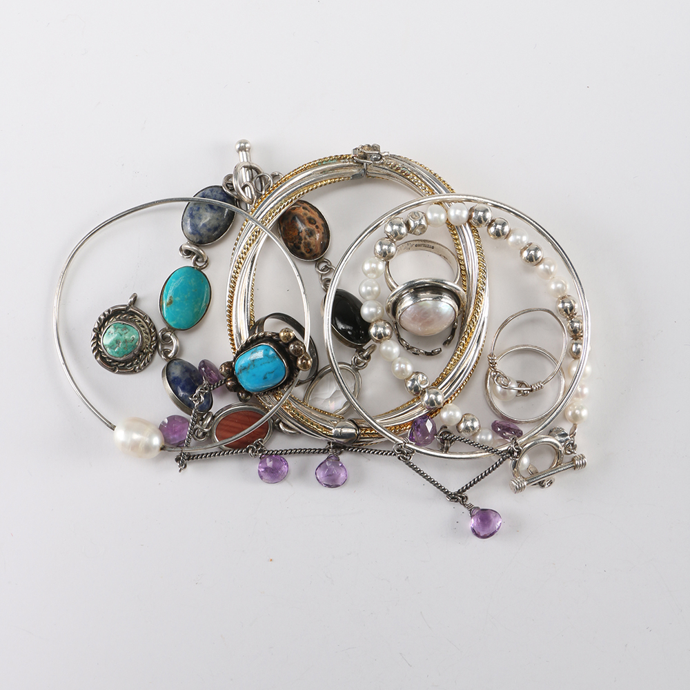 Sterling Silver Pearl and Semiprecious Stone Jewelry