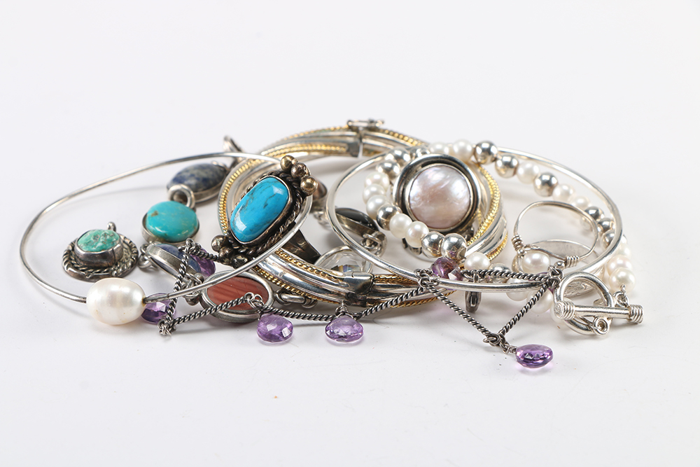 Sterling Silver Pearl and Semiprecious Stone Jewelry