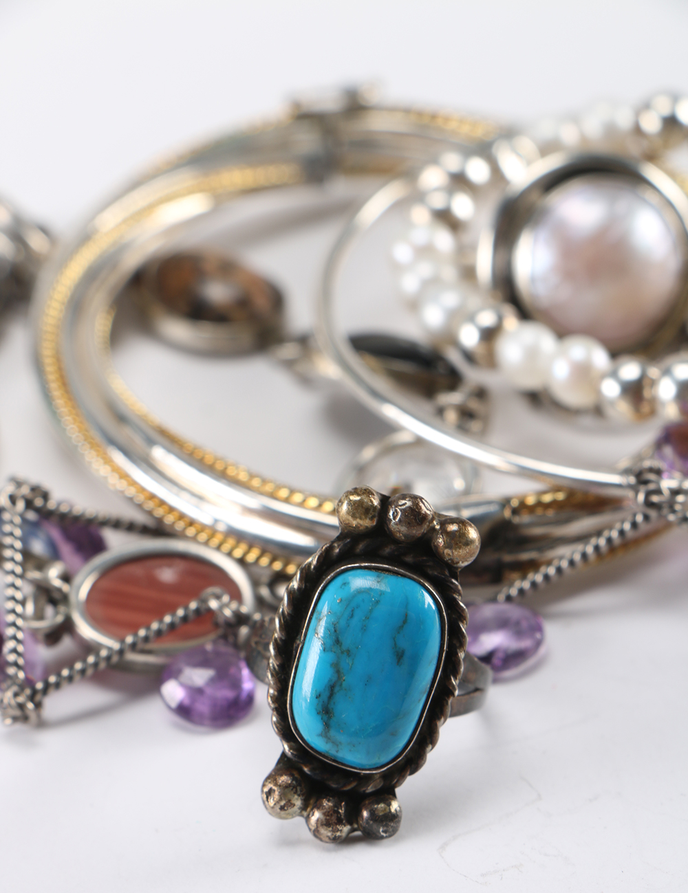 Sterling Silver Pearl and Semiprecious Stone Jewelry