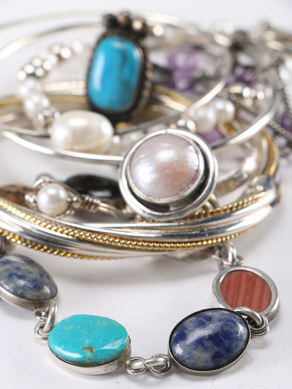 Sterling Silver Pearl and Semiprecious Stone Jewelry