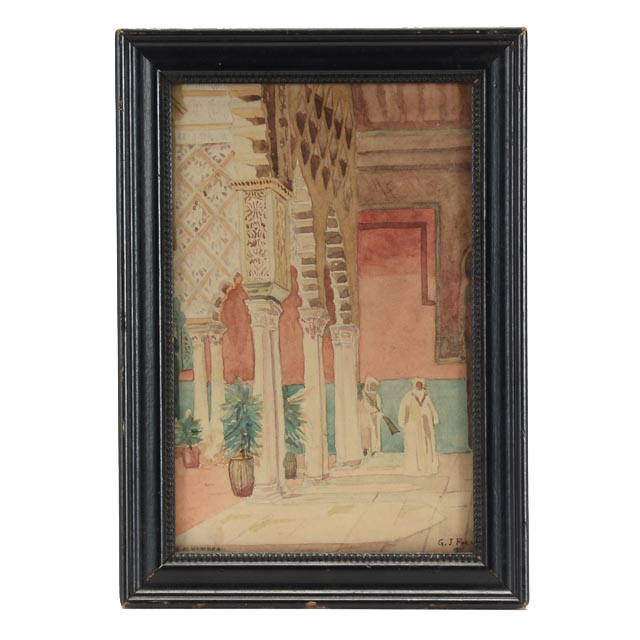 G. J. Frey Antique 19th-Century Original Watercolor "The Alhambra"