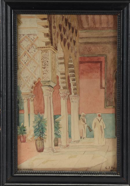 G. J. Frey Antique 19th-Century Original Watercolor "The Alhambra"