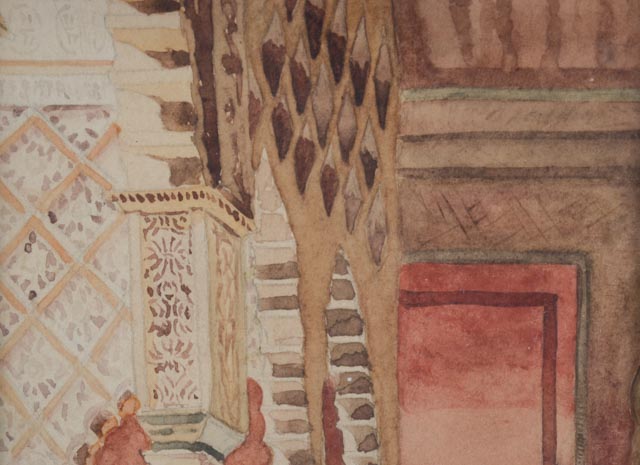 G. J. Frey Antique 19th-Century Original Watercolor "The Alhambra"