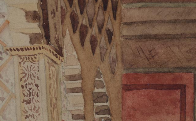 G. J. Frey Antique 19th-Century Original Watercolor "The Alhambra"