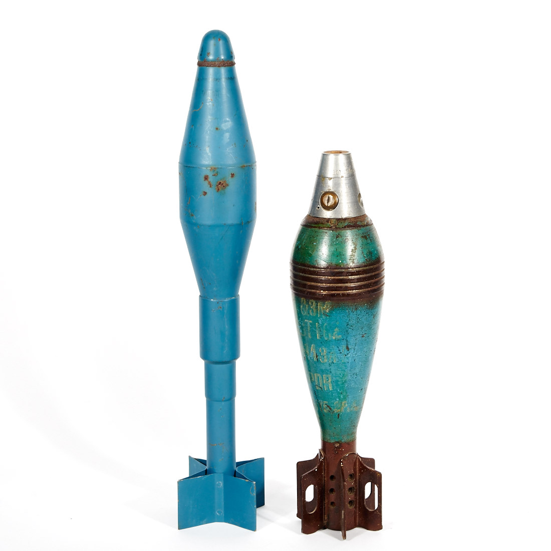 Inert World War II Blue Practice Mortar Shell and Grenade