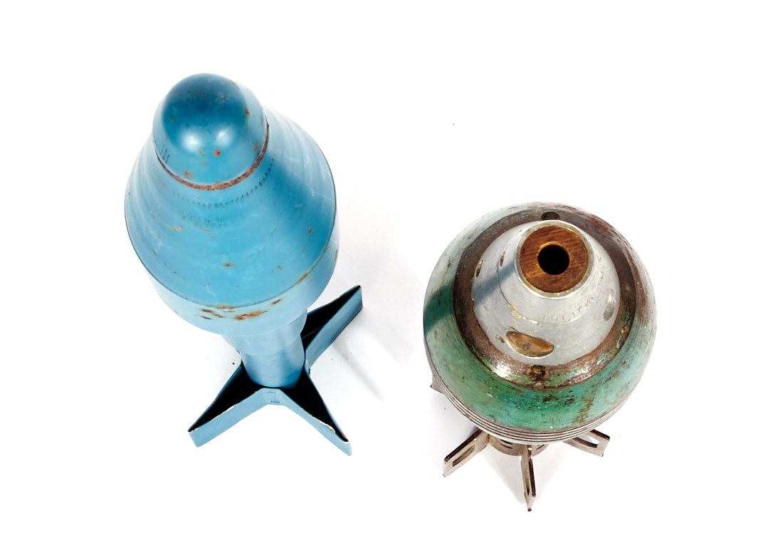 Inert World War II Blue Practice Mortar Shell and Grenade