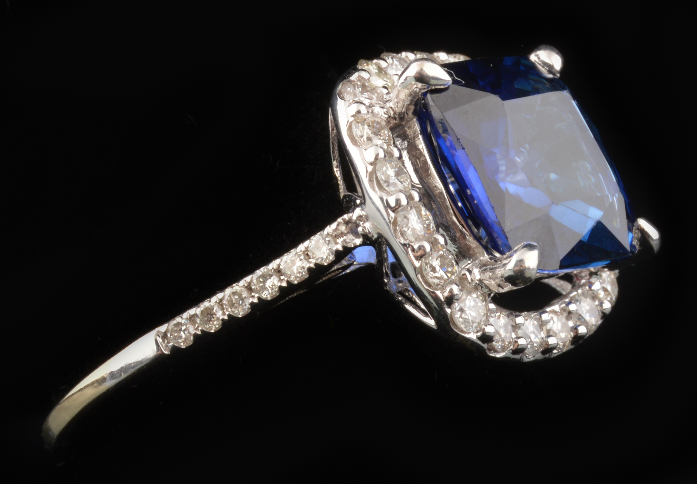 14K White Gold Sapphire and Diamond Cocktail Ring