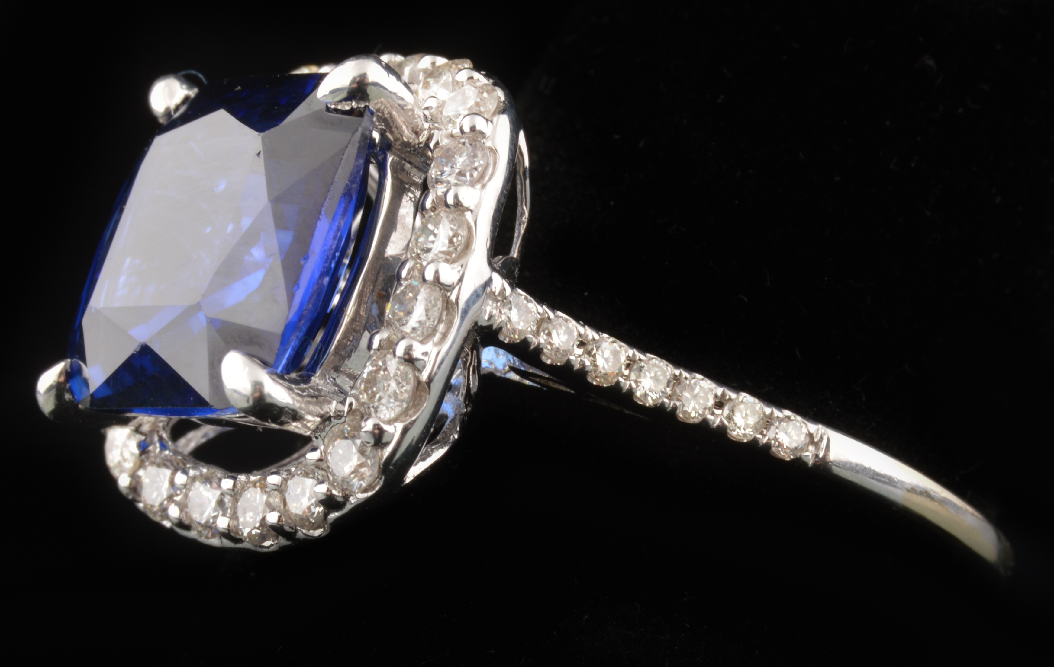 14K White Gold Sapphire and Diamond Cocktail Ring