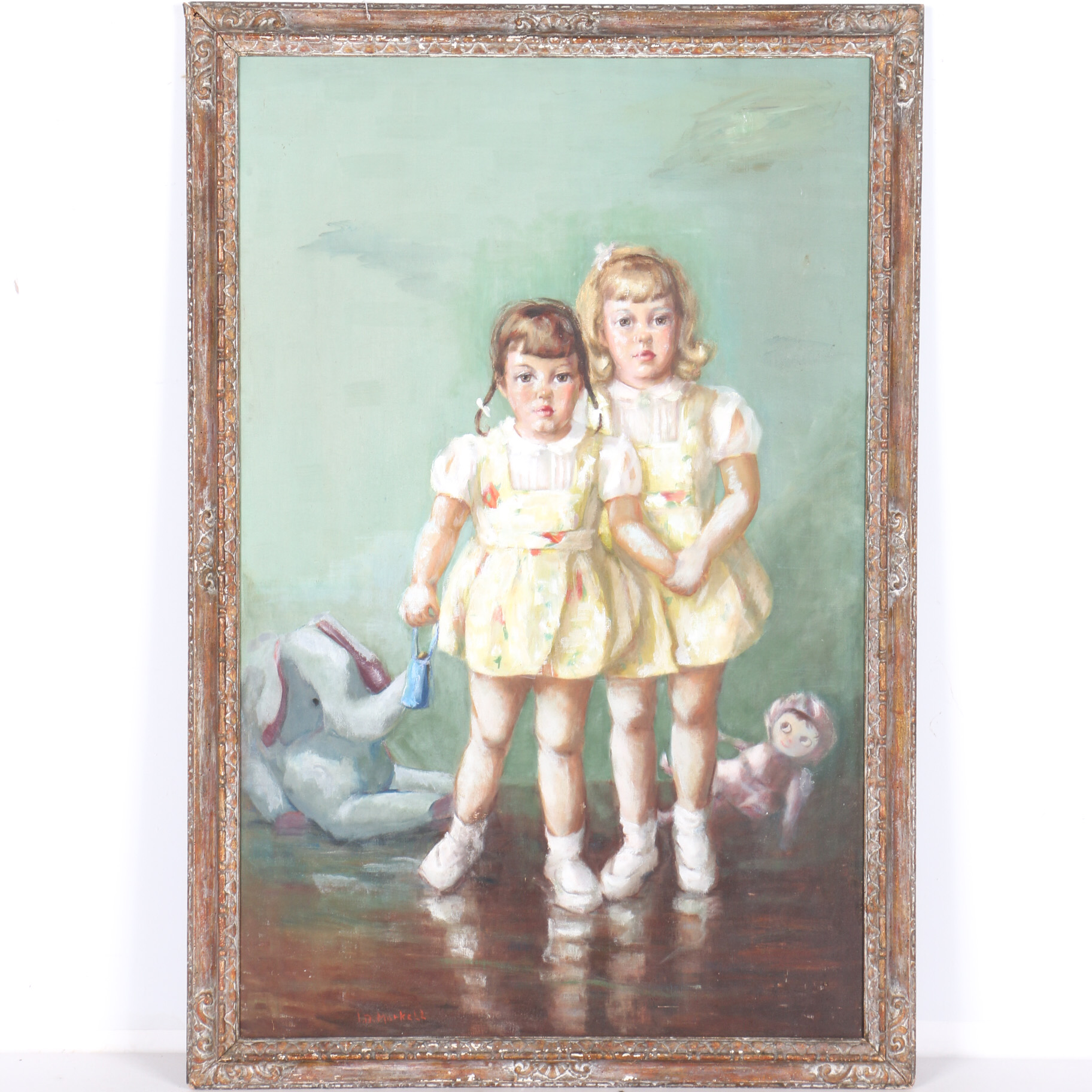 Isabella Markell Original Oil Painting on Canvas Portrait of Two Girls