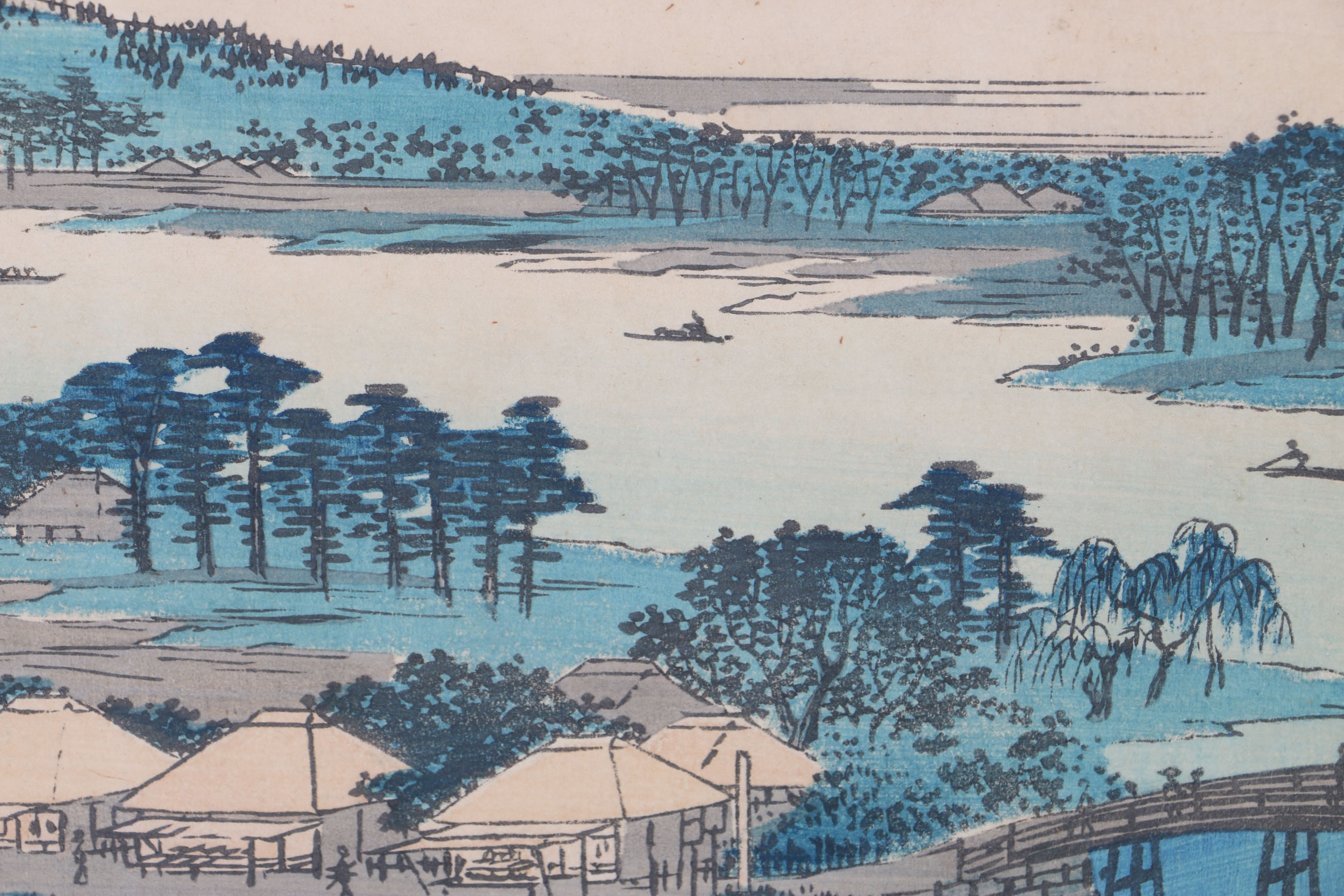 Utagawa Hiroshige Woodblock Print on Paper "No. 3, Kawasaki: Tsurumi River and Namamugi Village"