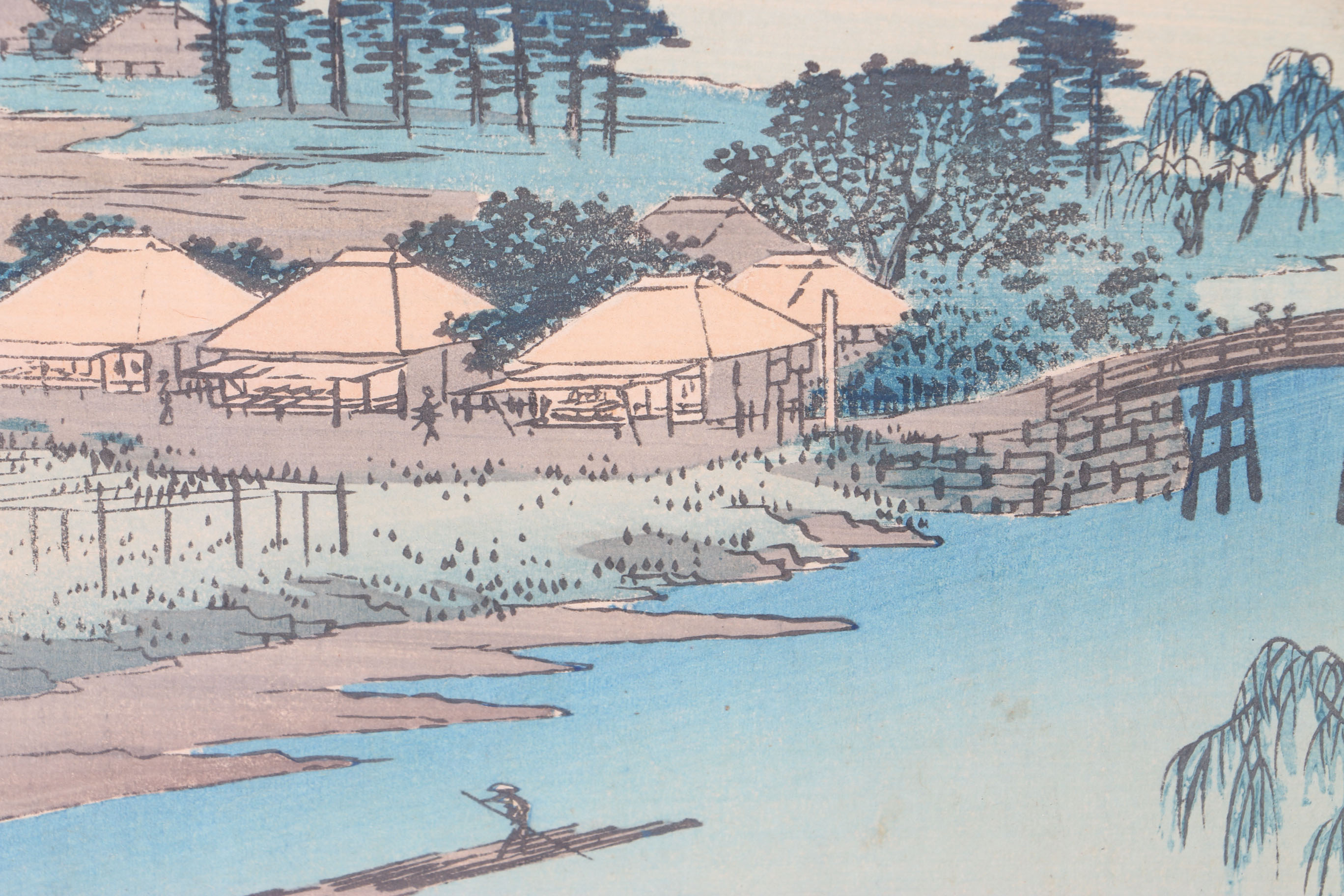 Utagawa Hiroshige Woodblock Print on Paper "No. 3, Kawasaki: Tsurumi River and Namamugi Village"