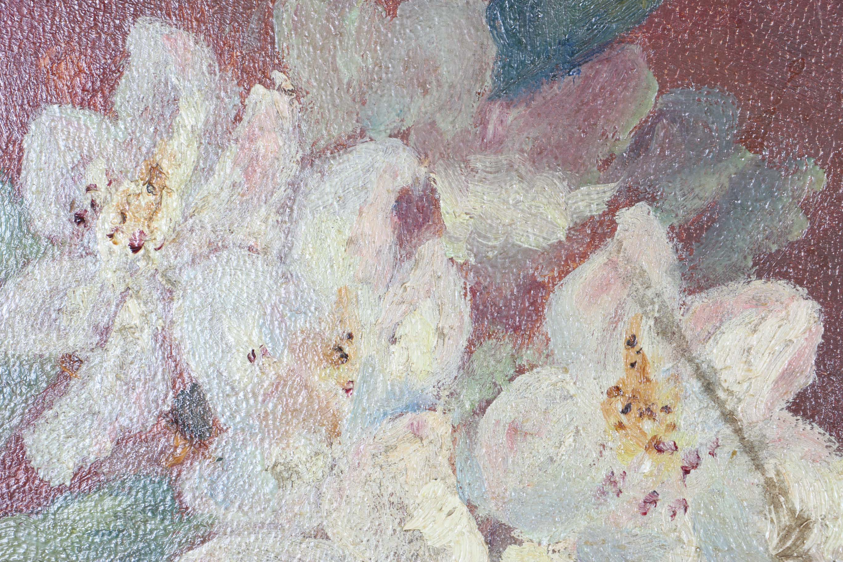 Oil Painting on Board Octagonal Floral Still Life