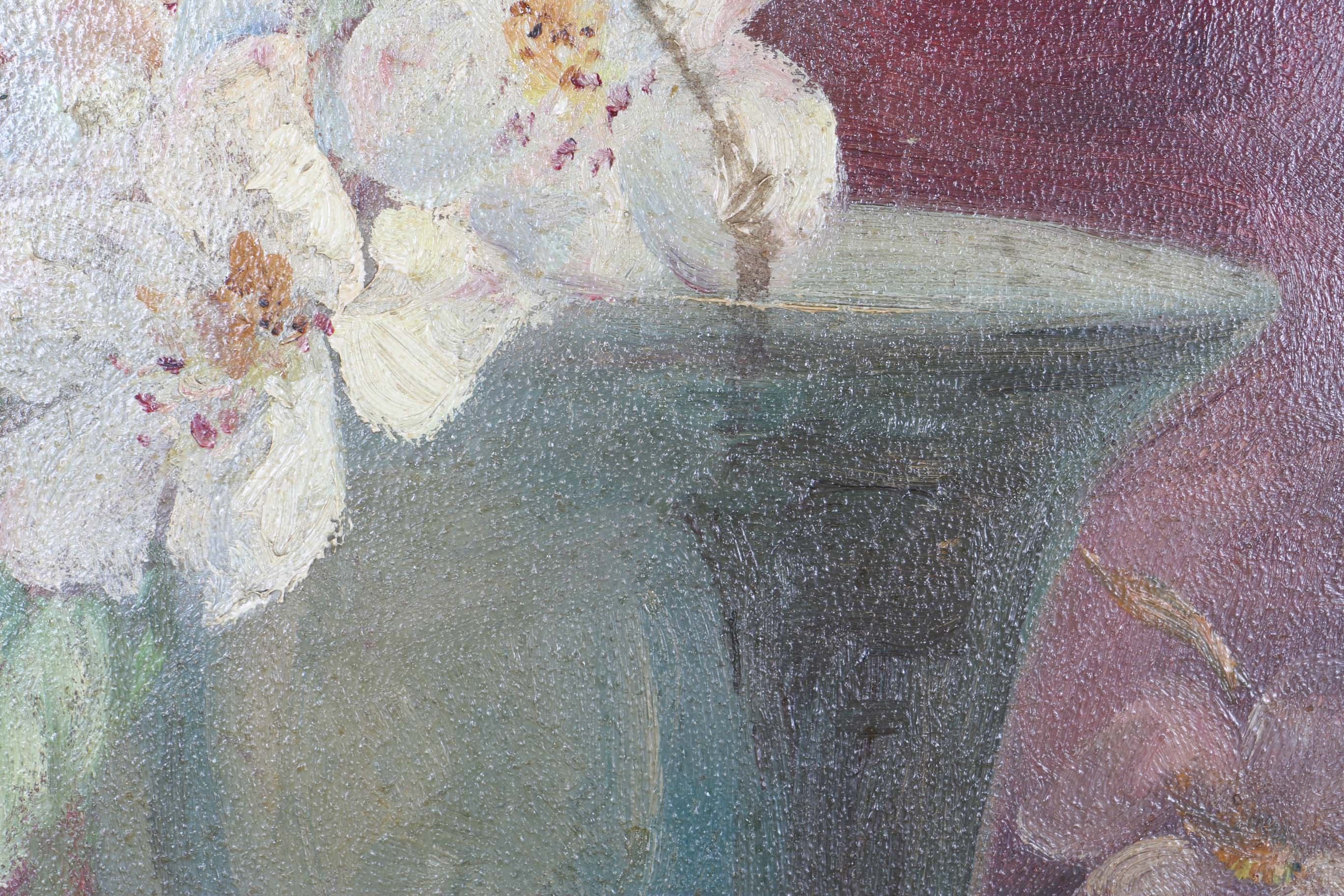 Oil Painting on Board Octagonal Floral Still Life