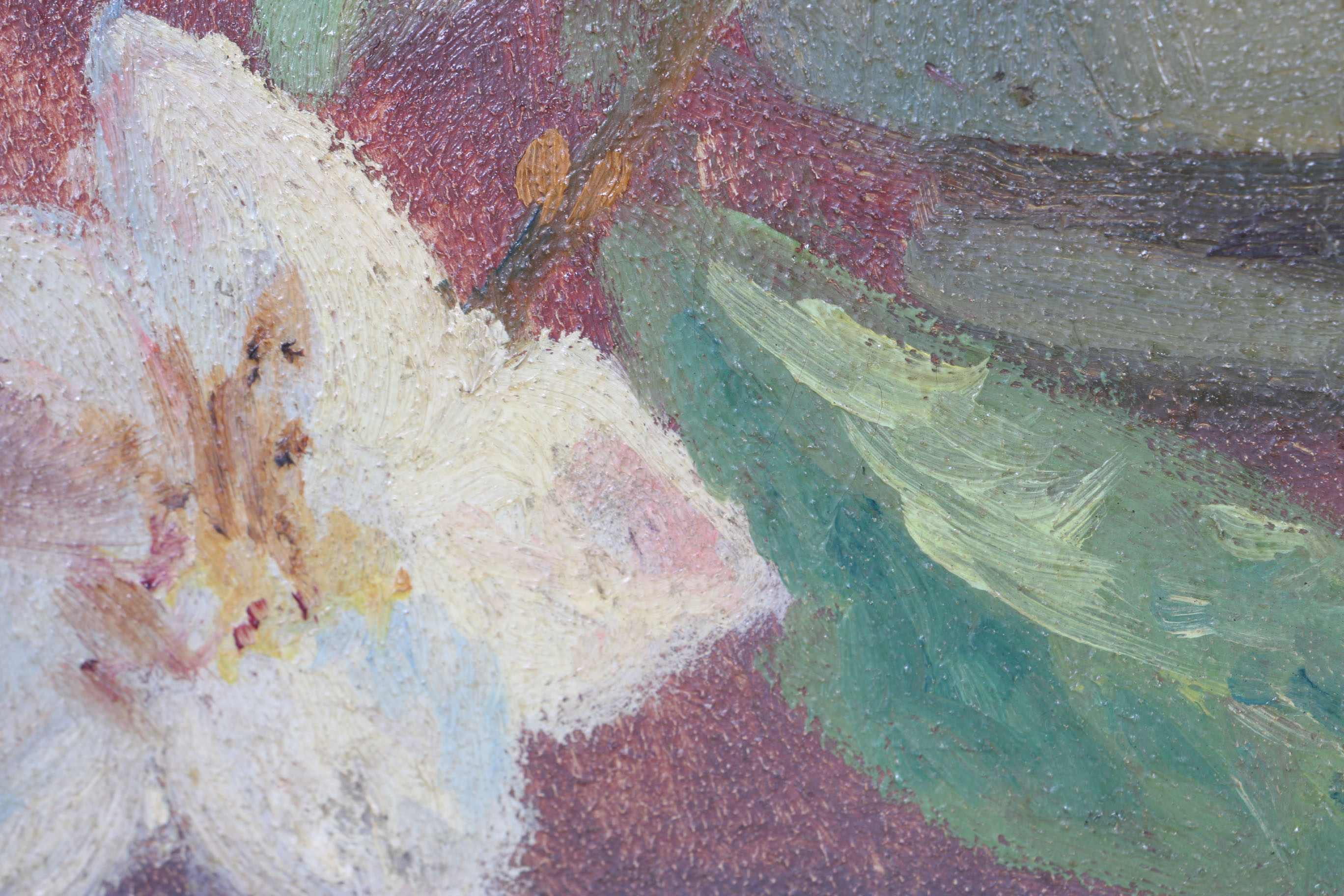 Oil Painting on Board Octagonal Floral Still Life