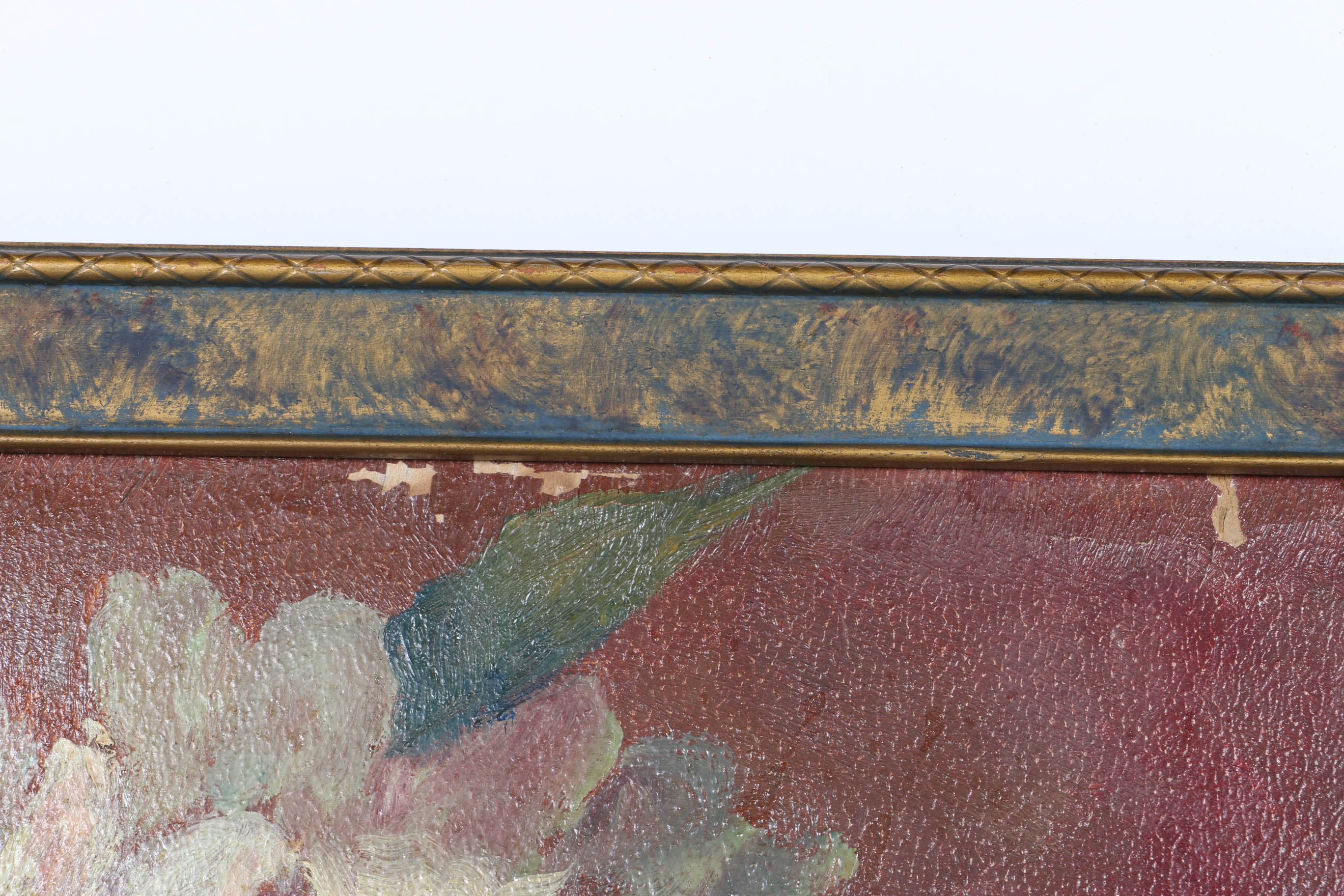 Oil Painting on Board Octagonal Floral Still Life