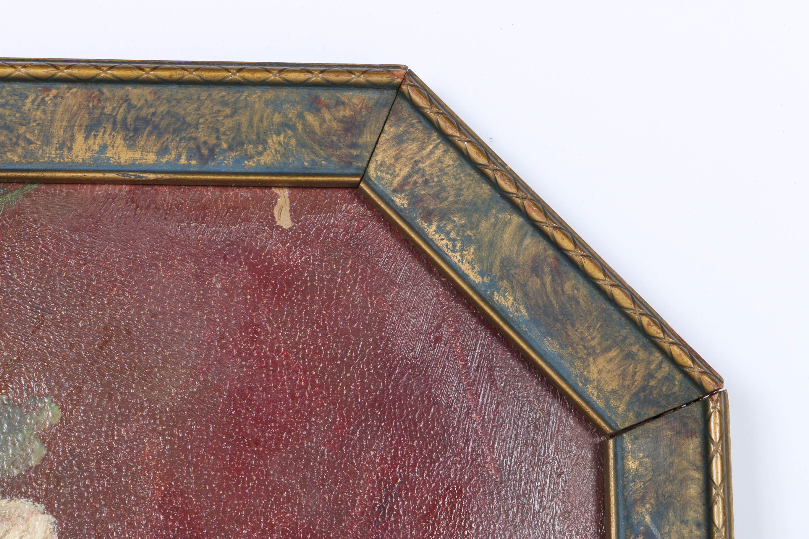 Oil Painting on Board Octagonal Floral Still Life